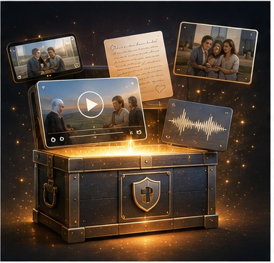 A secure digital memory vault holding videos, letters and voice notes
